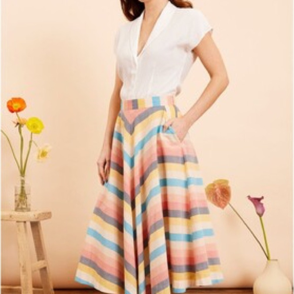 💛SOLD💛NWT Emily and Fin Sandy Indian Summer Stripe Midi Skirt: UK 14 / L